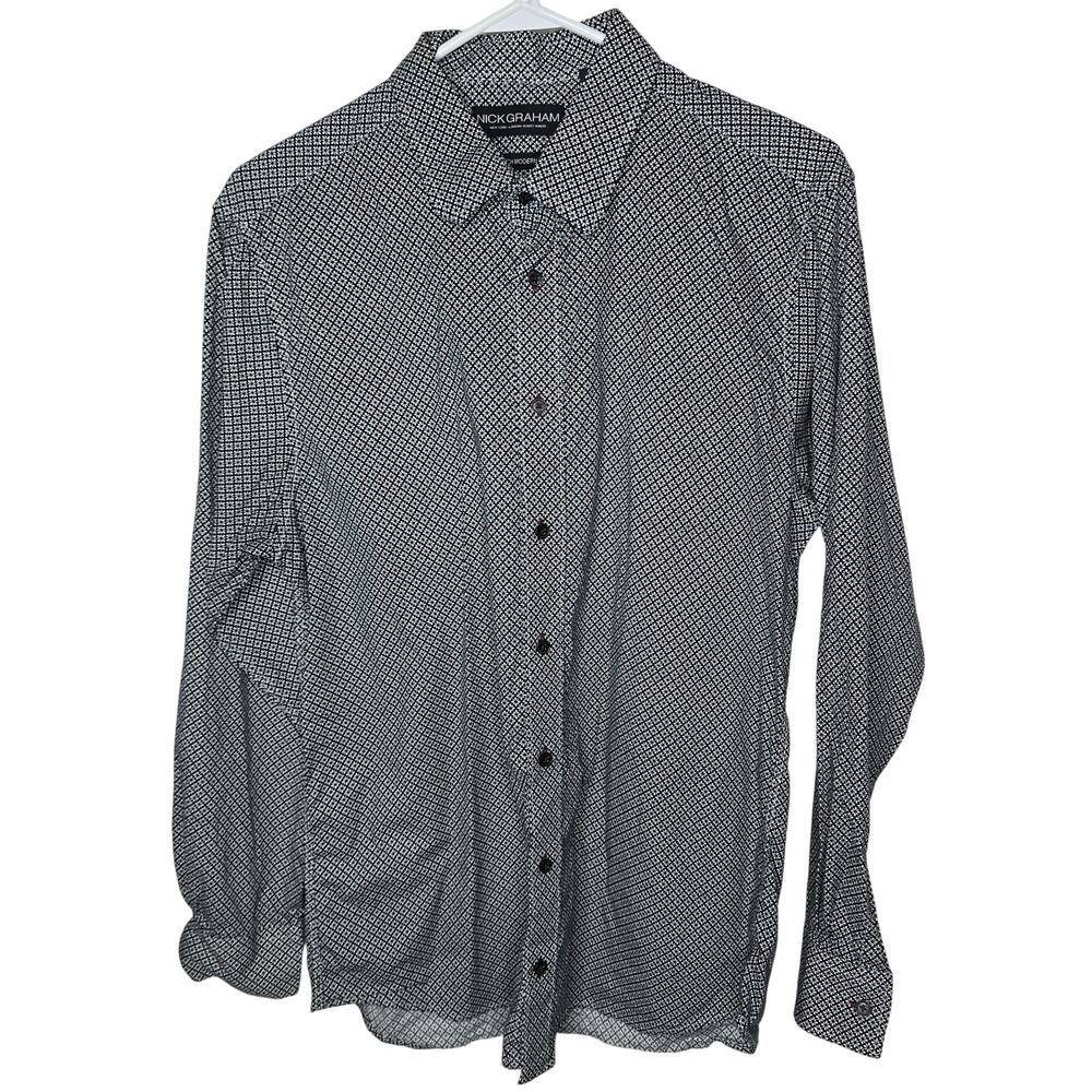 Nick Graham Stretch Modern Fit Black White Red Button-up Shirt Size Large